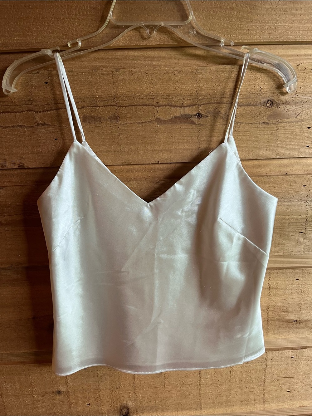 JENNY YOO - White Satin Silky Shiny Cropped Cami w Spaghetti Straps